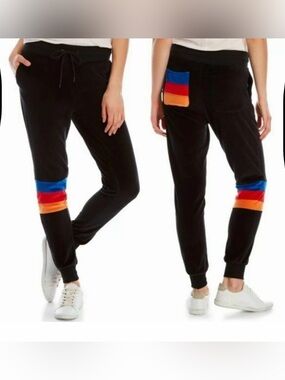 C&C California Black Velour Stripe Jogger Pants L